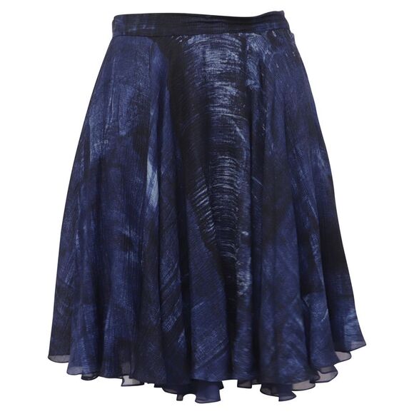 Ralph Lauren Printed Mini Circle Skirt in Navy Blue Silk